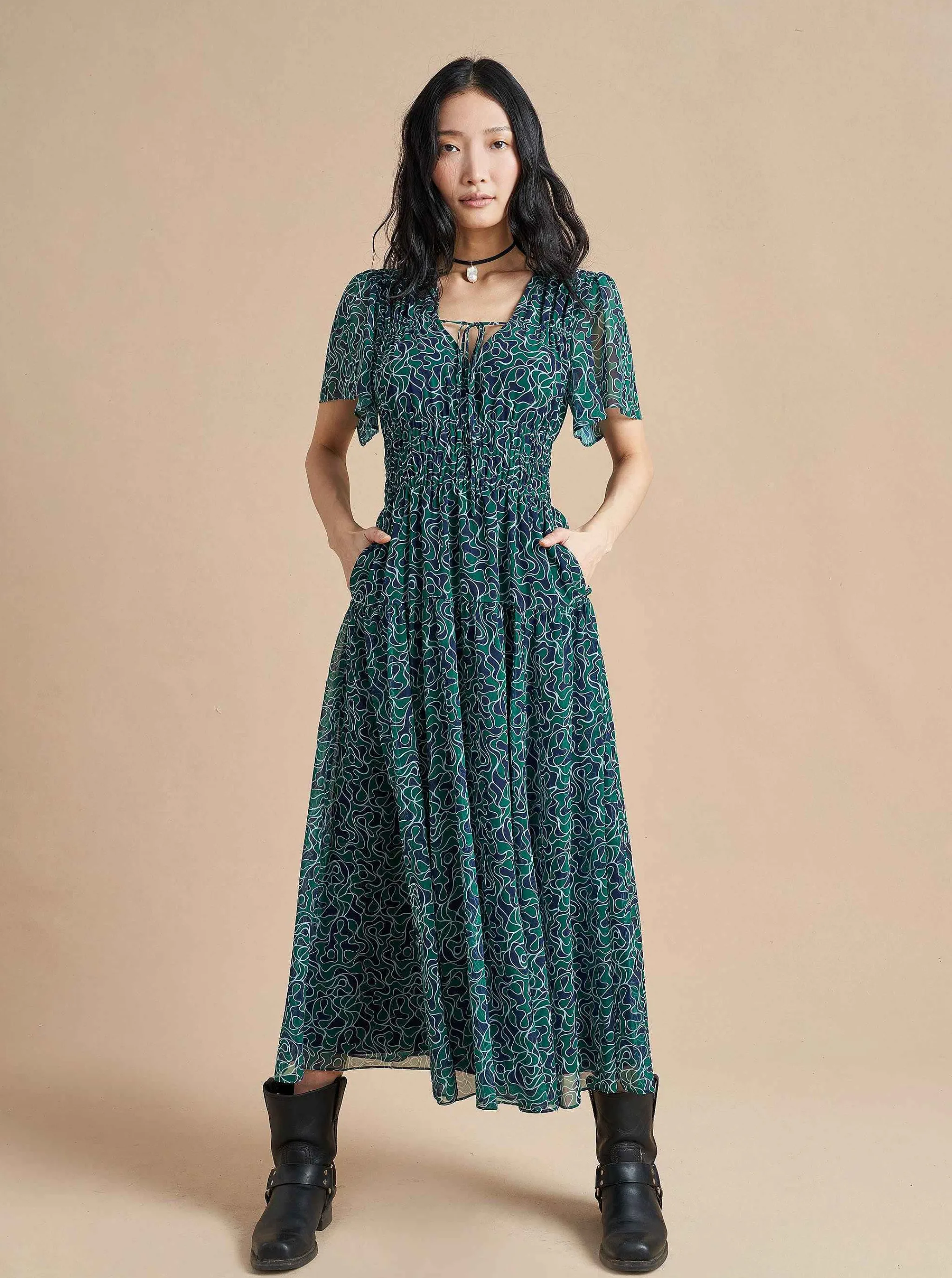 La Ligne Midi Dresses*Eleonore Dress Navy/Green