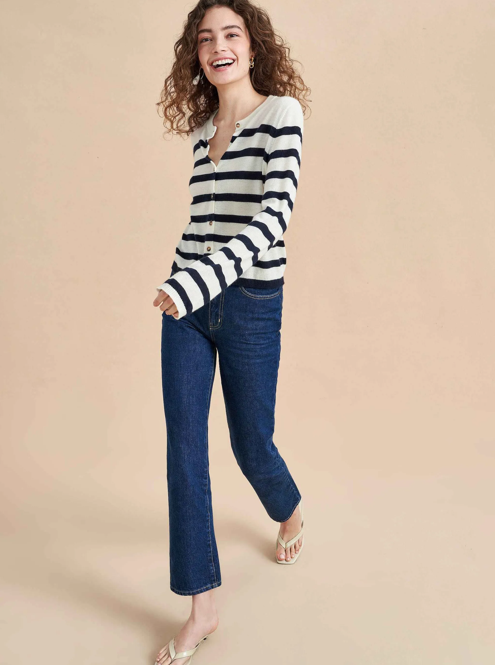 La Ligne Cardigans*Striped Featherweight Cardigan Cream/Navy