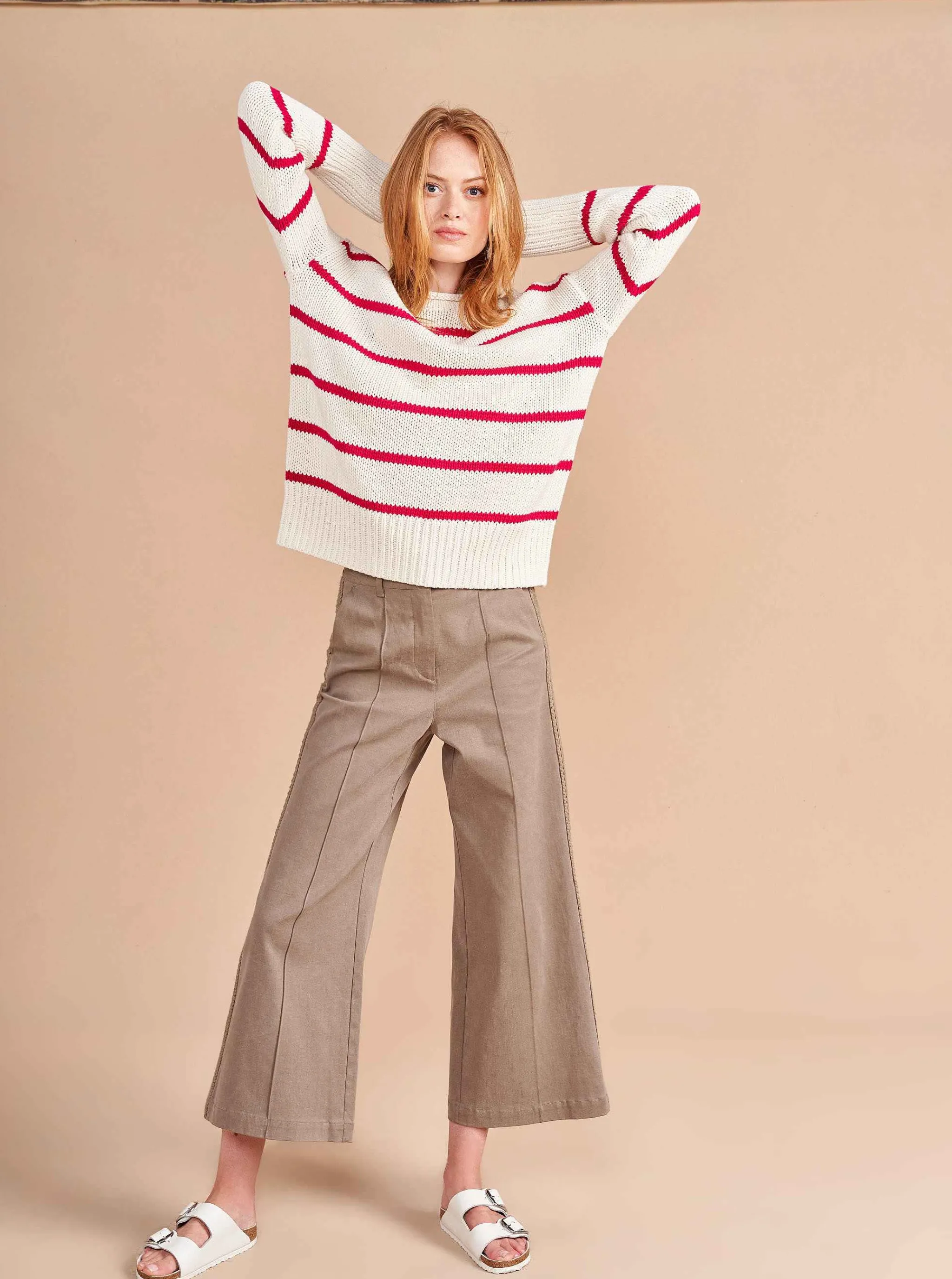 La Ligne Sweaters*Marina Sweater Cream/Raspberry