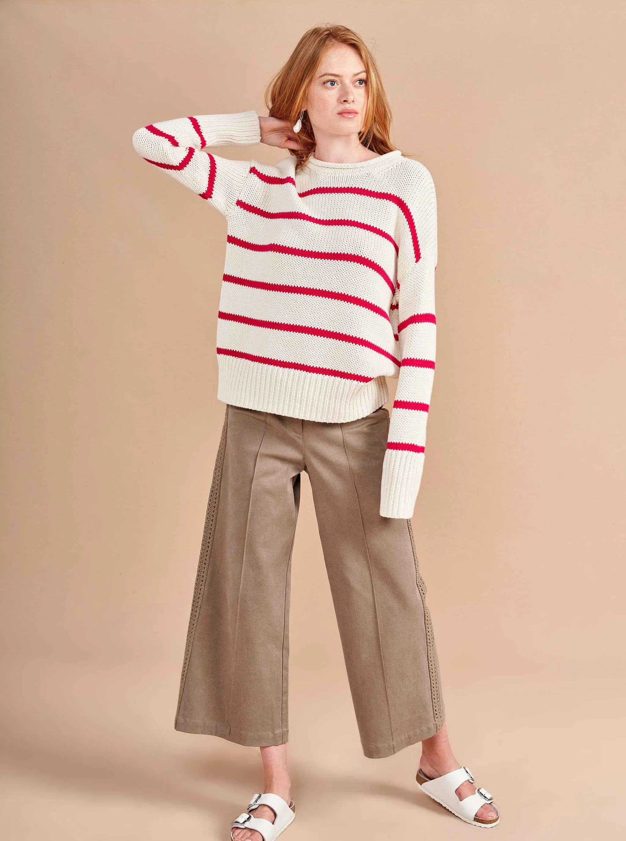 La Ligne Sweaters*Marina Sweater Cream/Raspberry