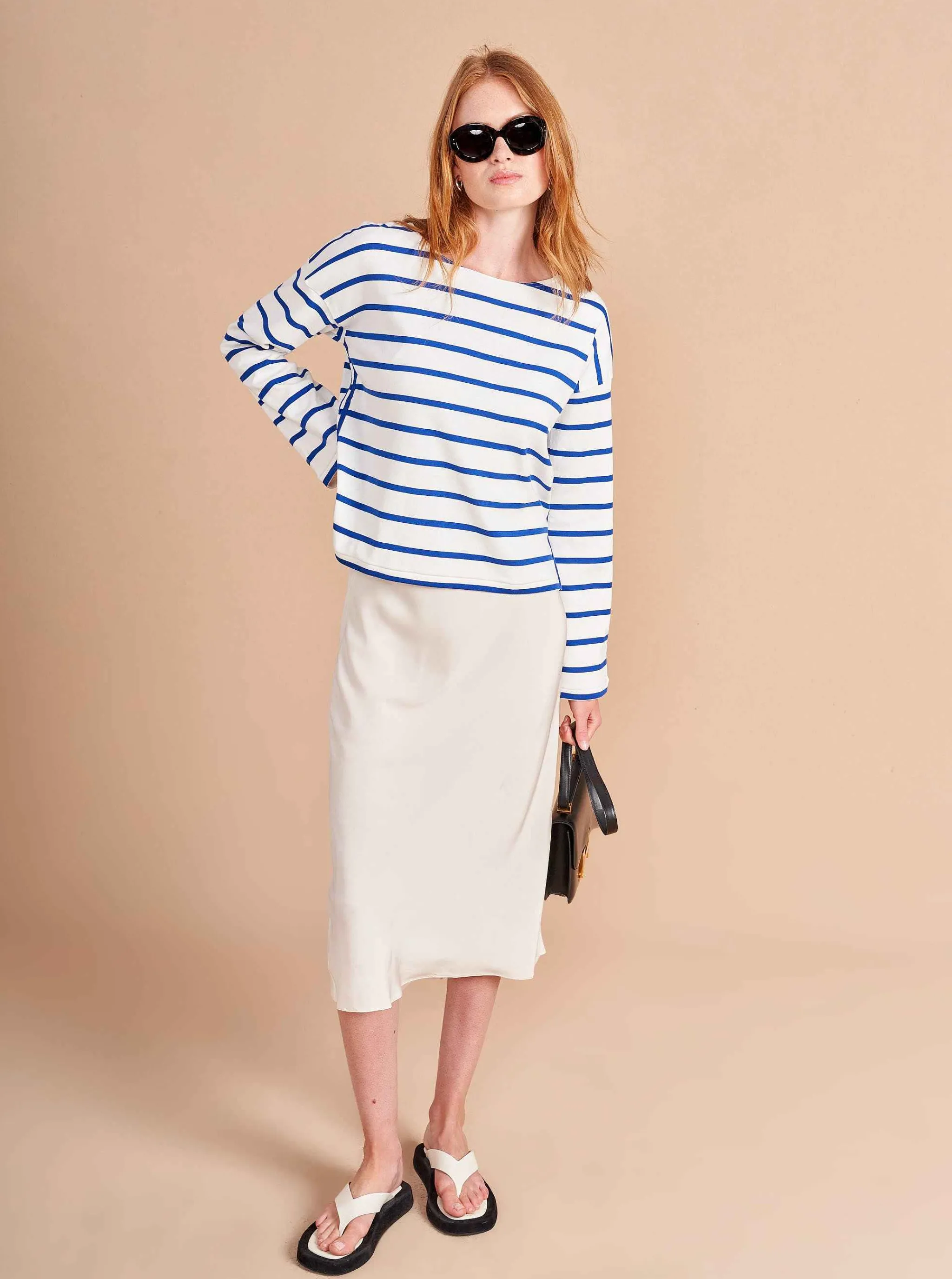 La Ligne Tees*Breton Long Sleeve Tee Ivory/Cobalt