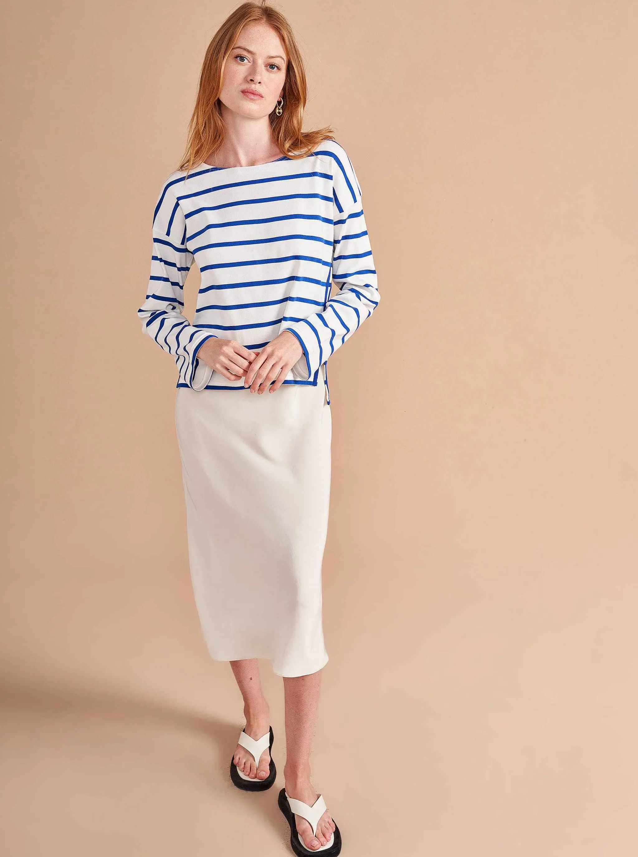La Ligne Tees*Breton Long Sleeve Tee Ivory/Cobalt