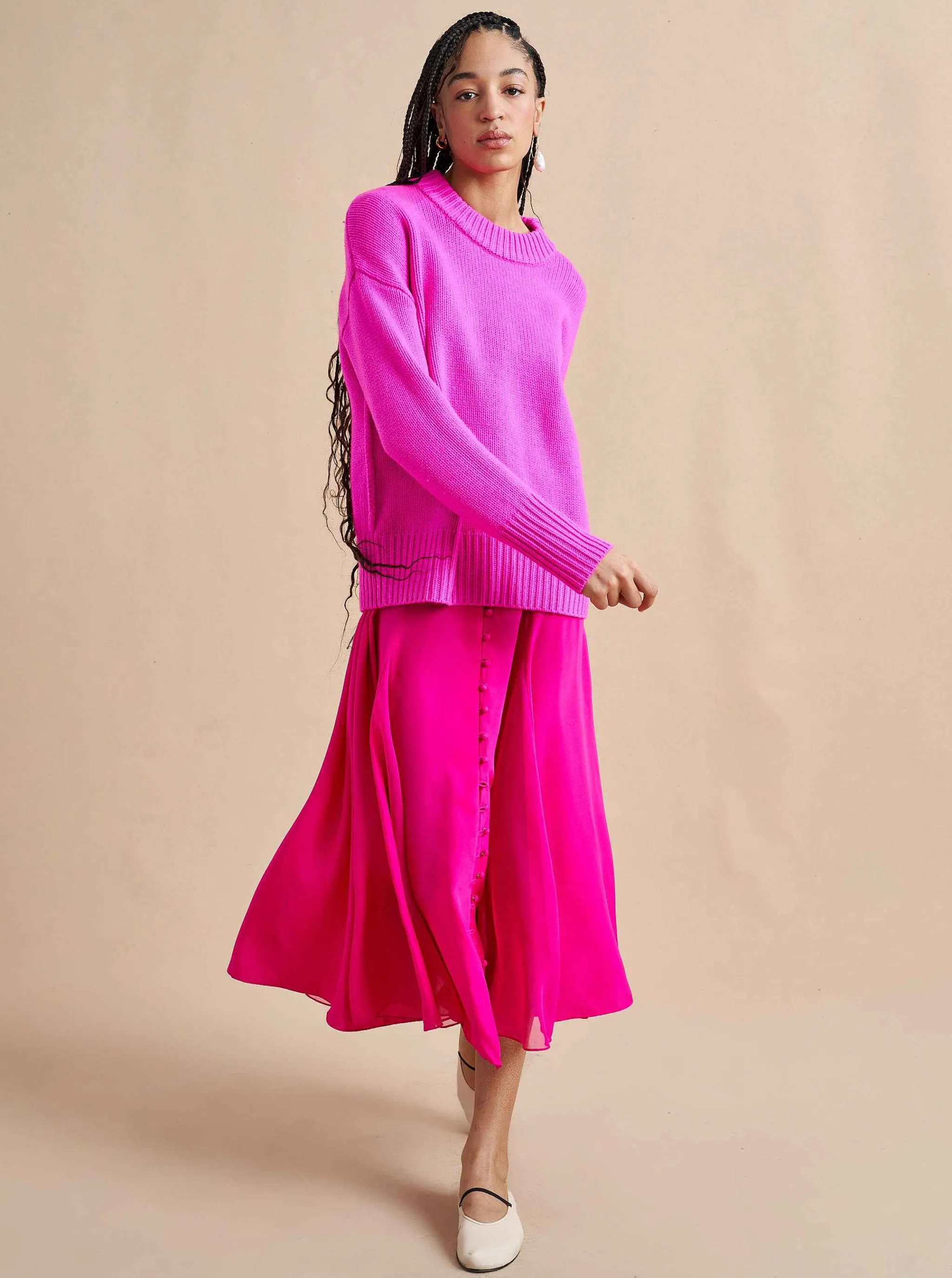 La Ligne Sweaters*Solid Marin Sweater Fuchsia