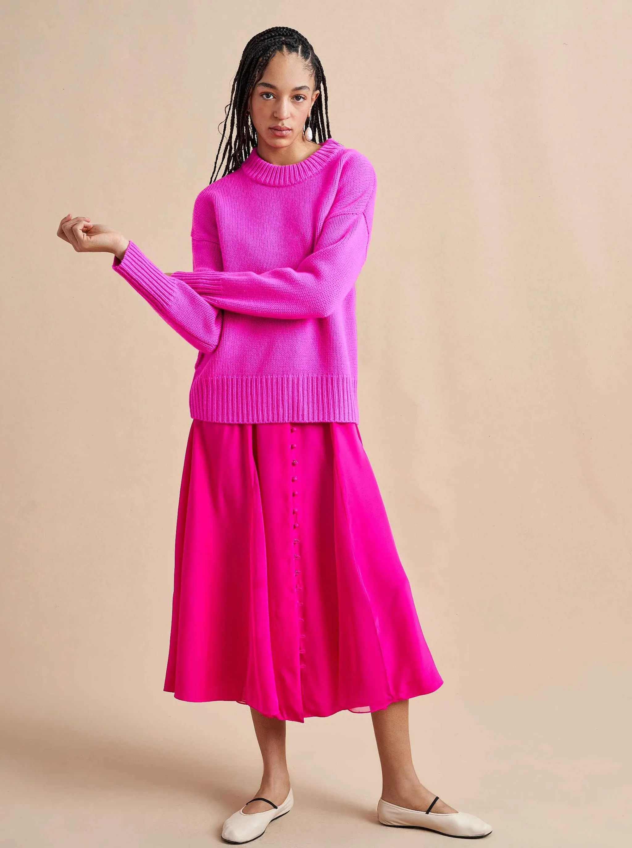 La Ligne Sweaters*Solid Marin Sweater Fuchsia