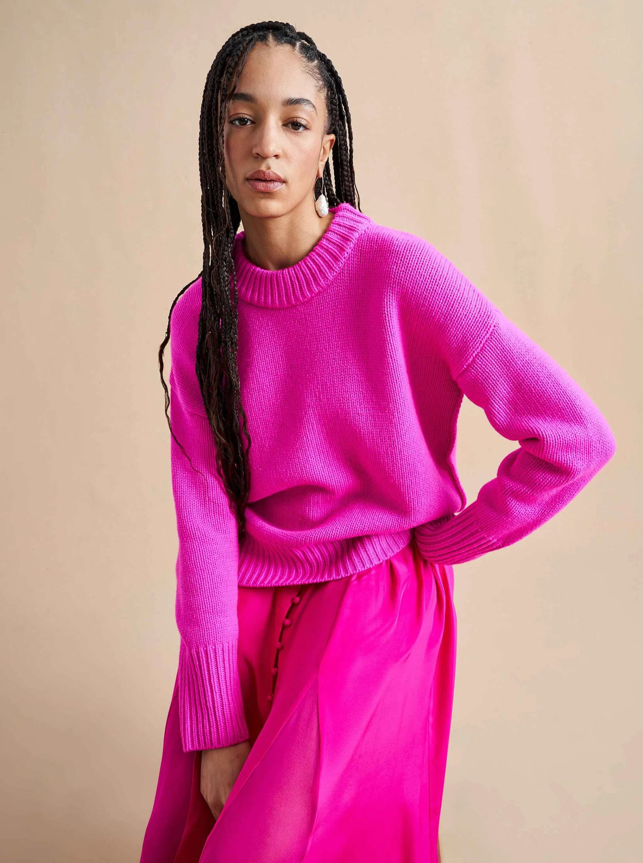 La Ligne Sweaters*Solid Marin Sweater Fuchsia