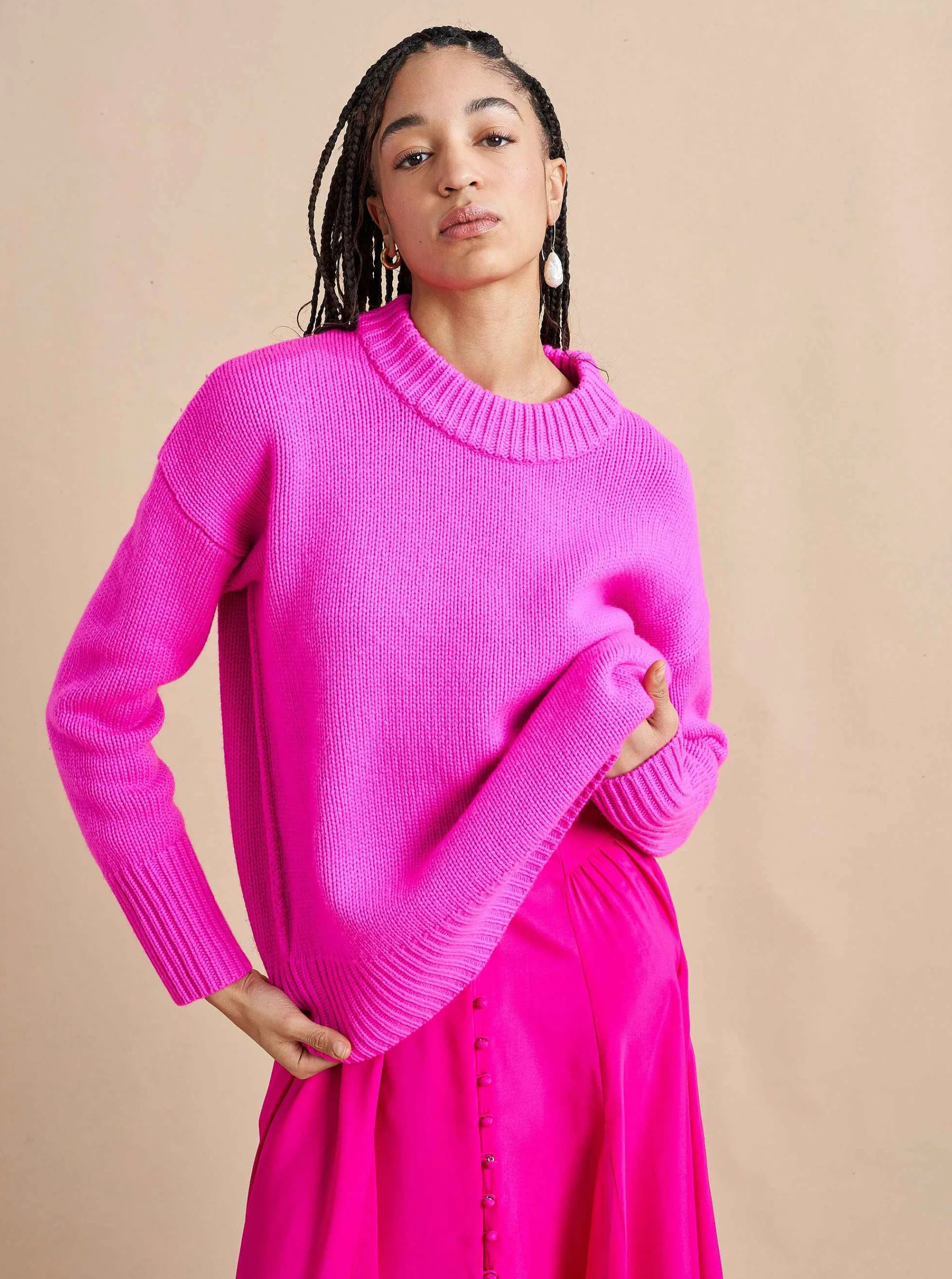 La Ligne Sweaters*Solid Marin Sweater Fuchsia
