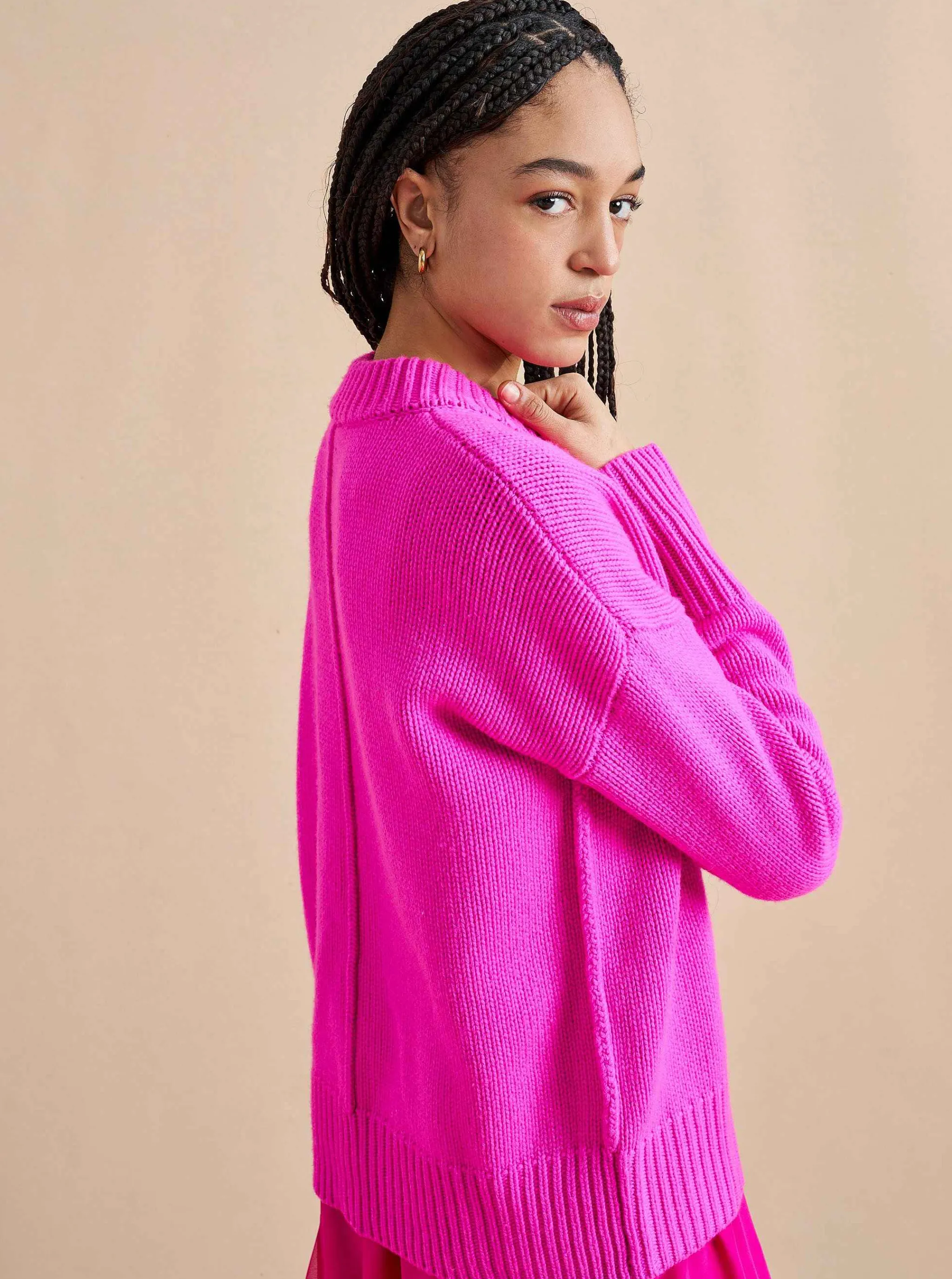La Ligne Sweaters*Solid Marin Sweater Fuchsia