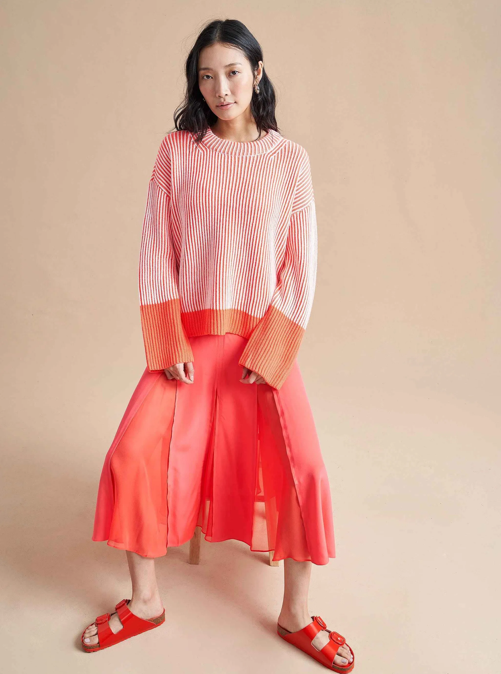 La Ligne Sweaters*Aaa Sweater Cream/Hot Coral