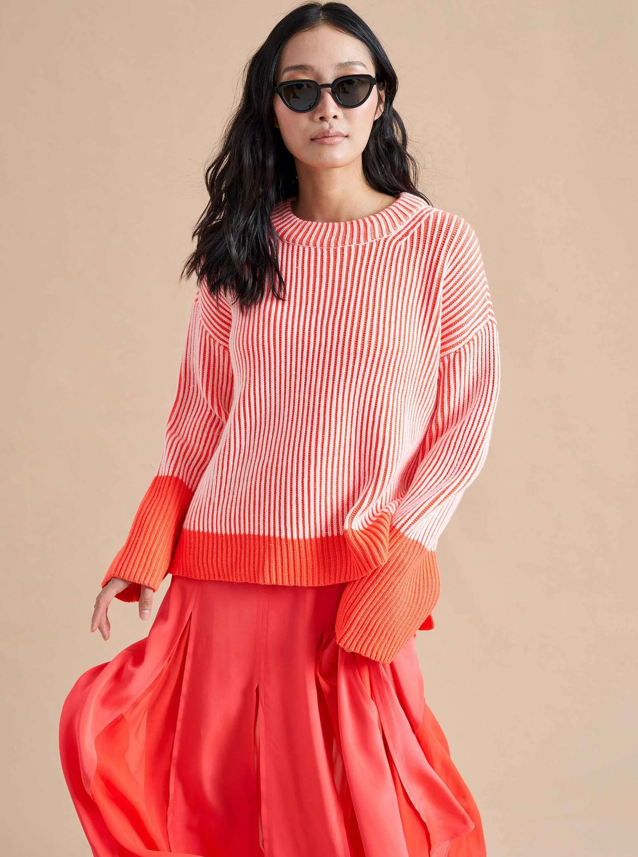 La Ligne Sweaters*Aaa Sweater Cream/Hot Coral