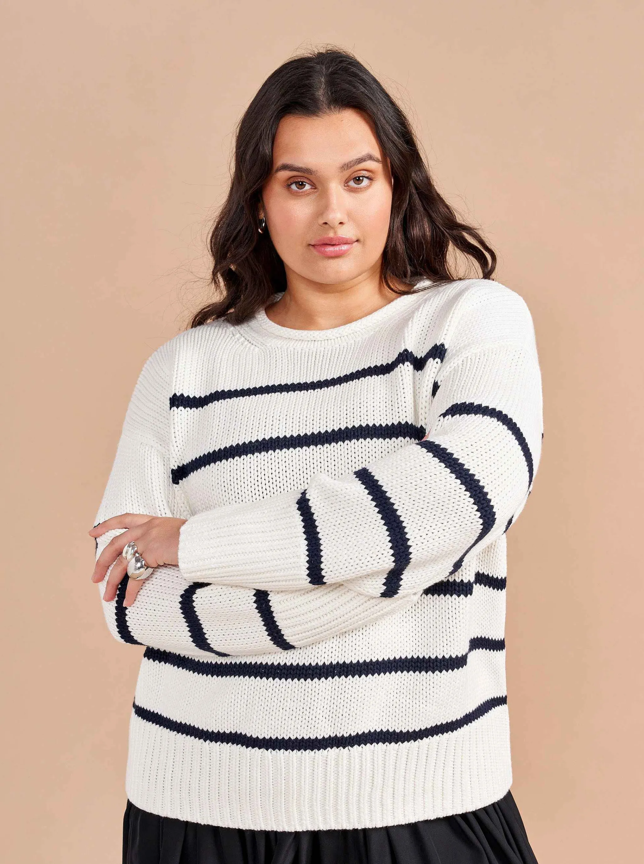 La Ligne Sweaters*Marina Sweater White/Navy