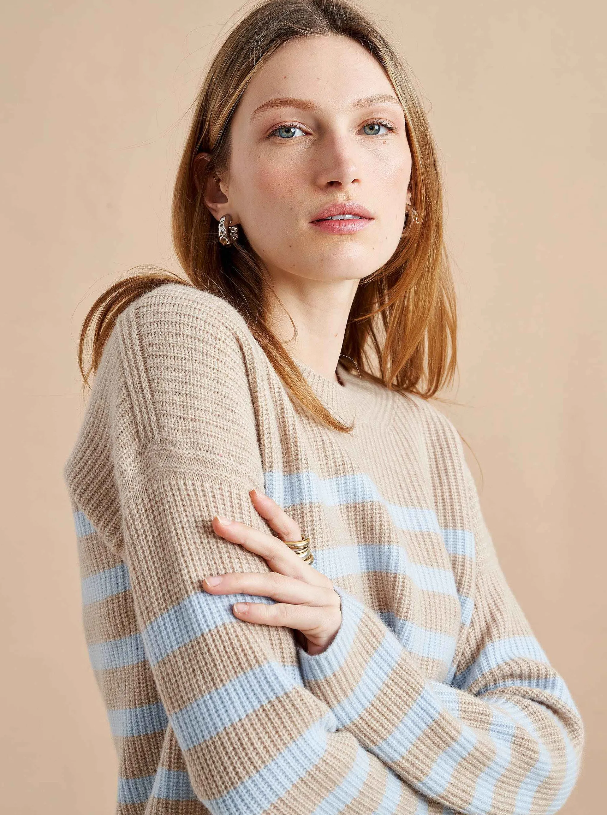 La Ligne Sweaters*Mini Striped Toujours Sweater Tan/Periwinkle