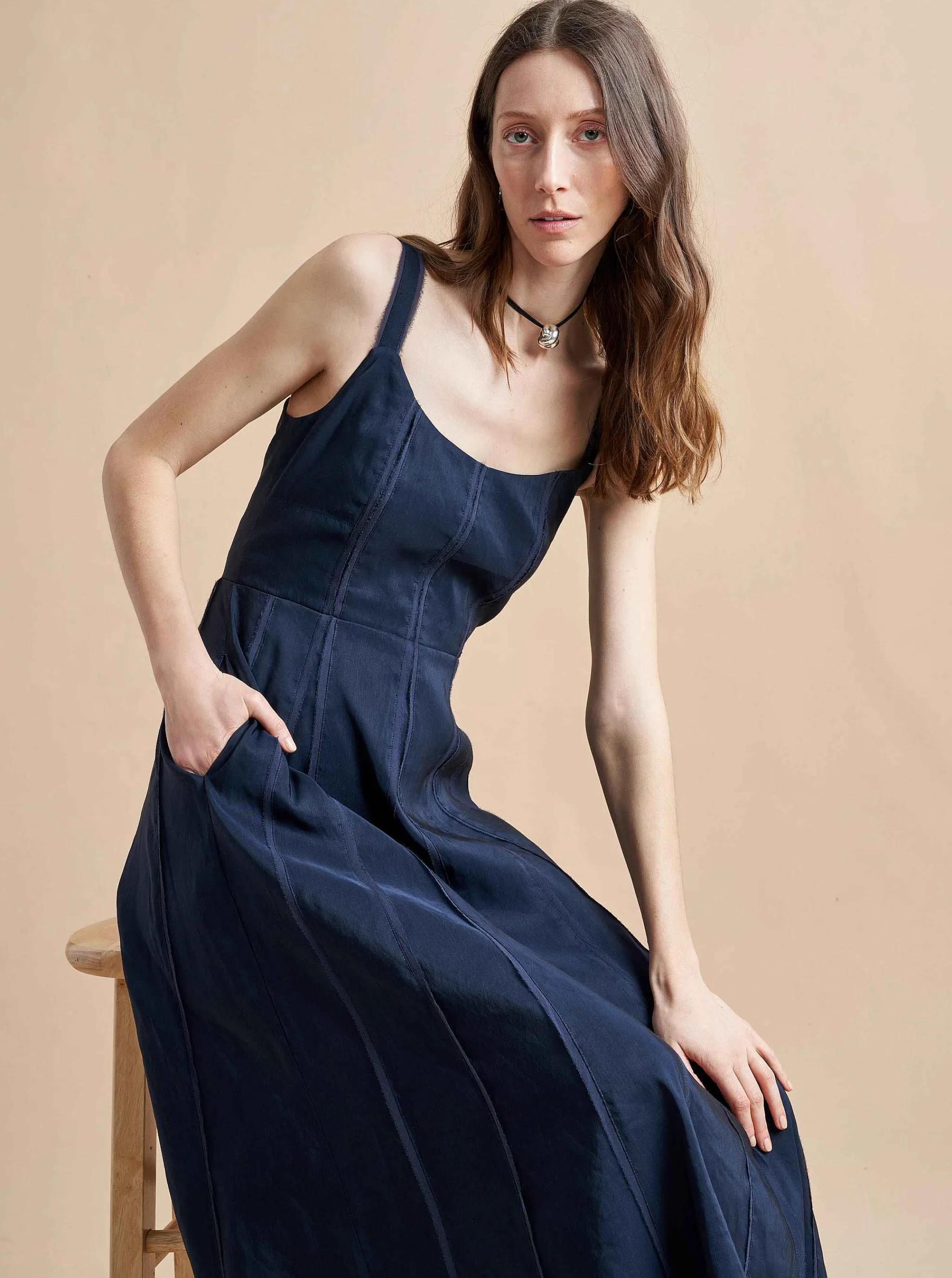 La Ligne Midi Dresses*Georgia Dress Navy