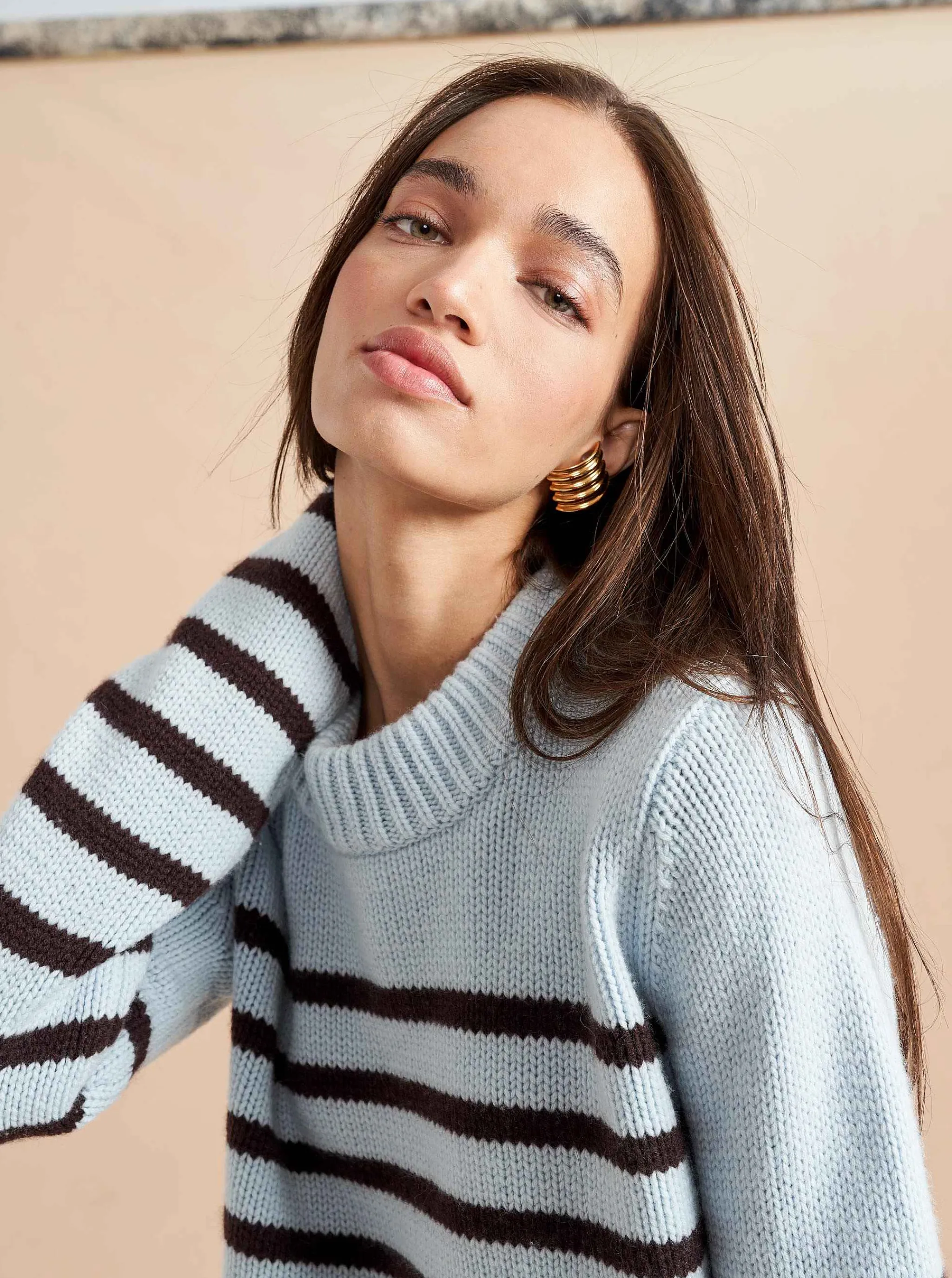 La Ligne Sweaters*Mini Marin Sweater Pale-Blue/Chocolate