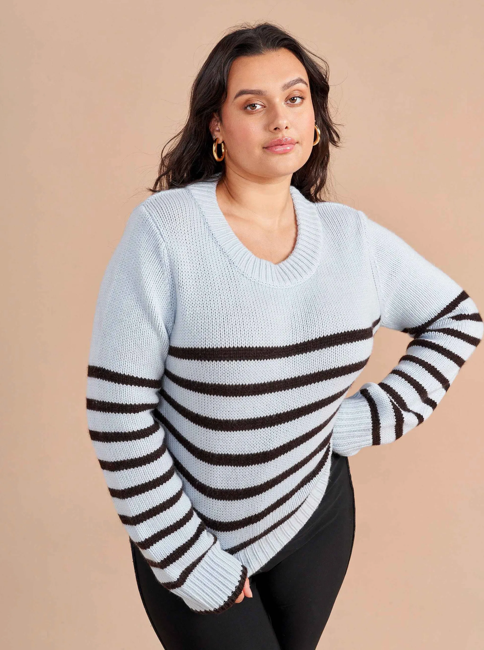 La Ligne Sweaters*Mini Marin Sweater Pale-Blue/Chocolate