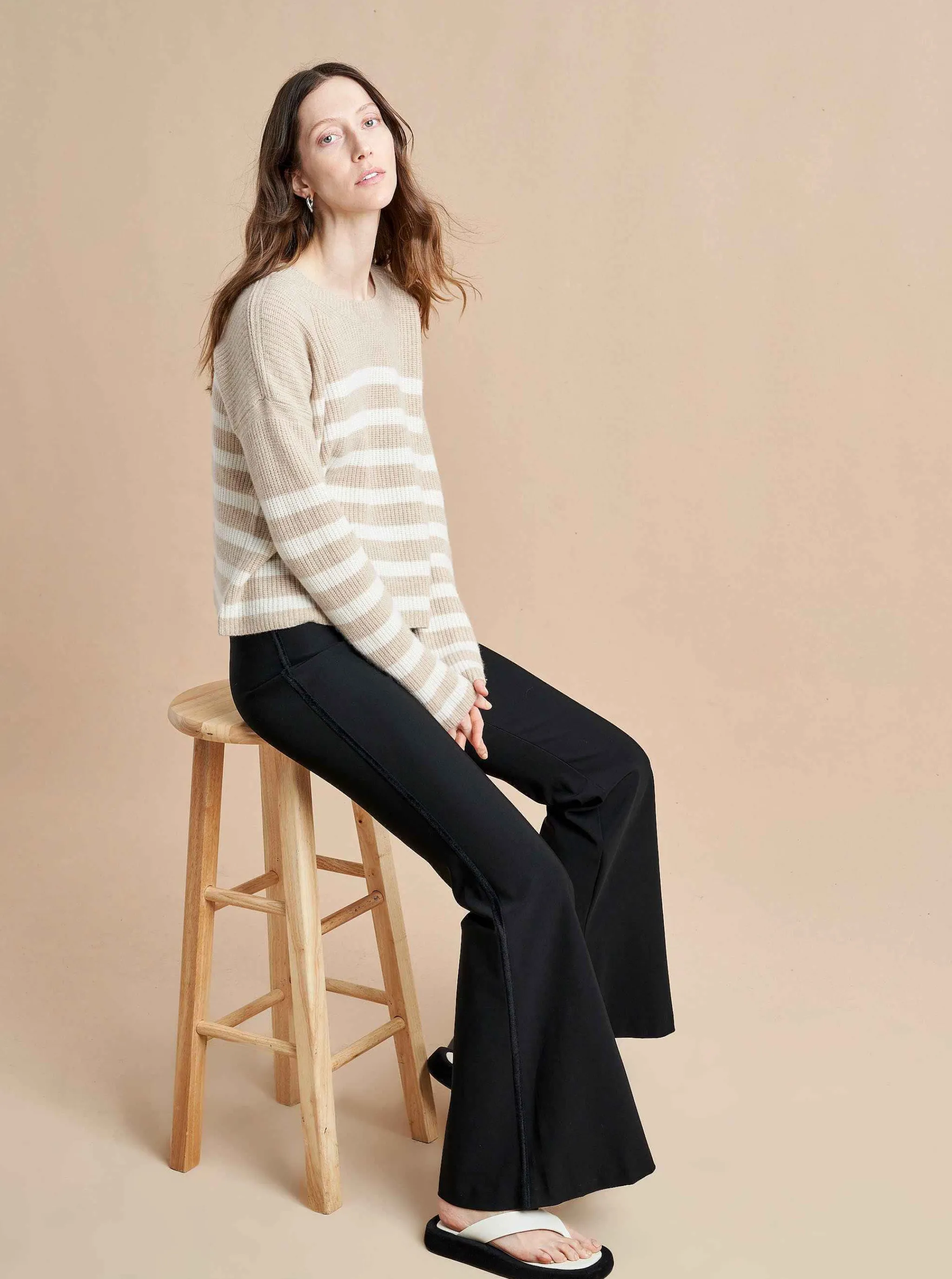 La Ligne Sweaters*Mini Striped Toujours Sweater Camel/Cream
