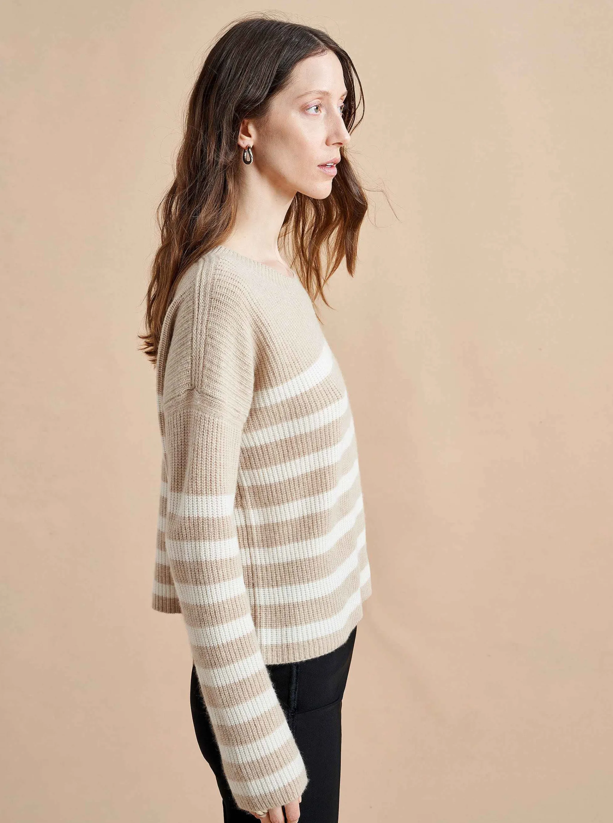 La Ligne Sweaters*Mini Striped Toujours Sweater Camel/Cream