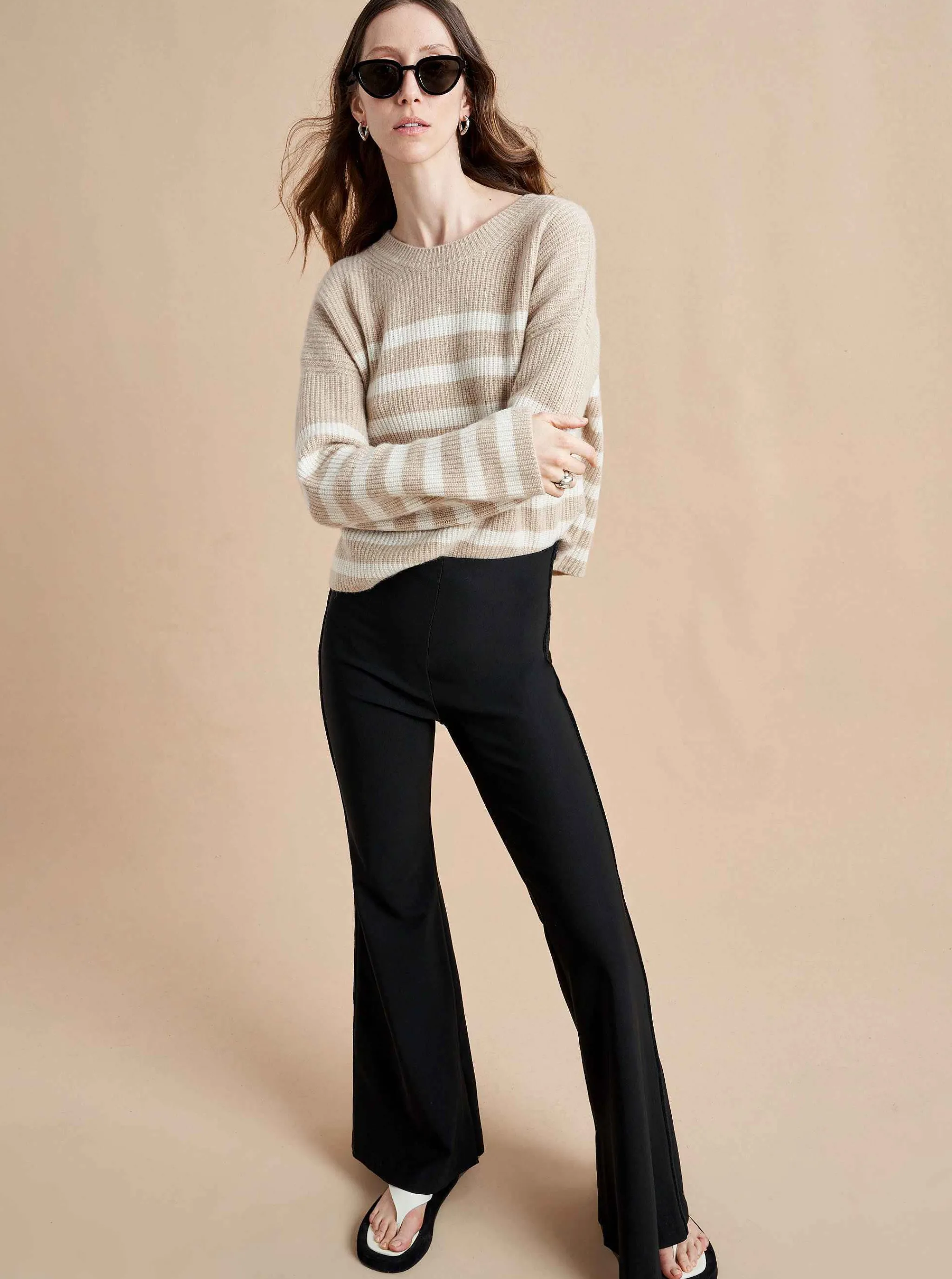 La Ligne Sweaters*Mini Striped Toujours Sweater Camel/Cream