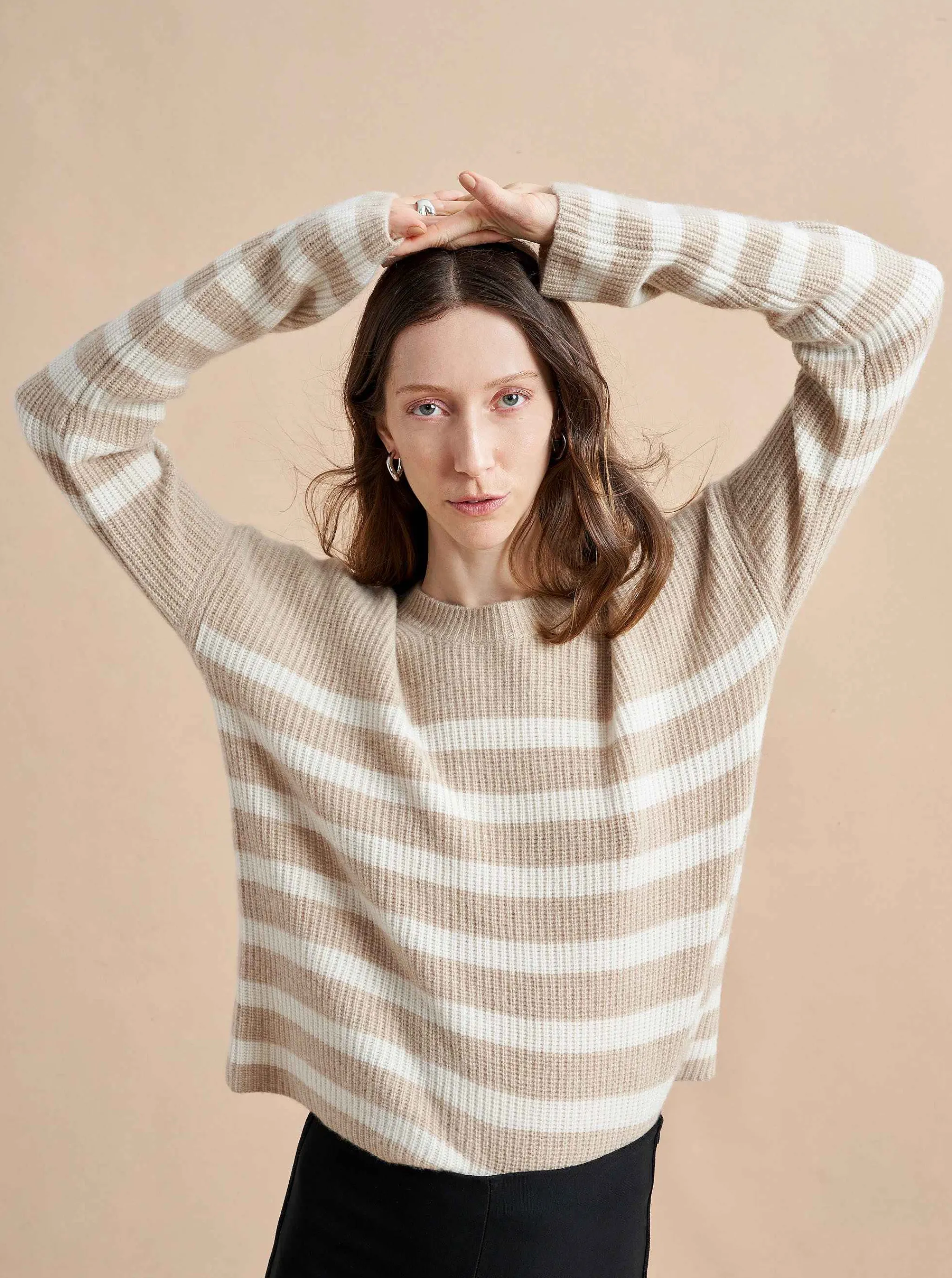 La Ligne Sweaters*Mini Striped Toujours Sweater Camel/Cream