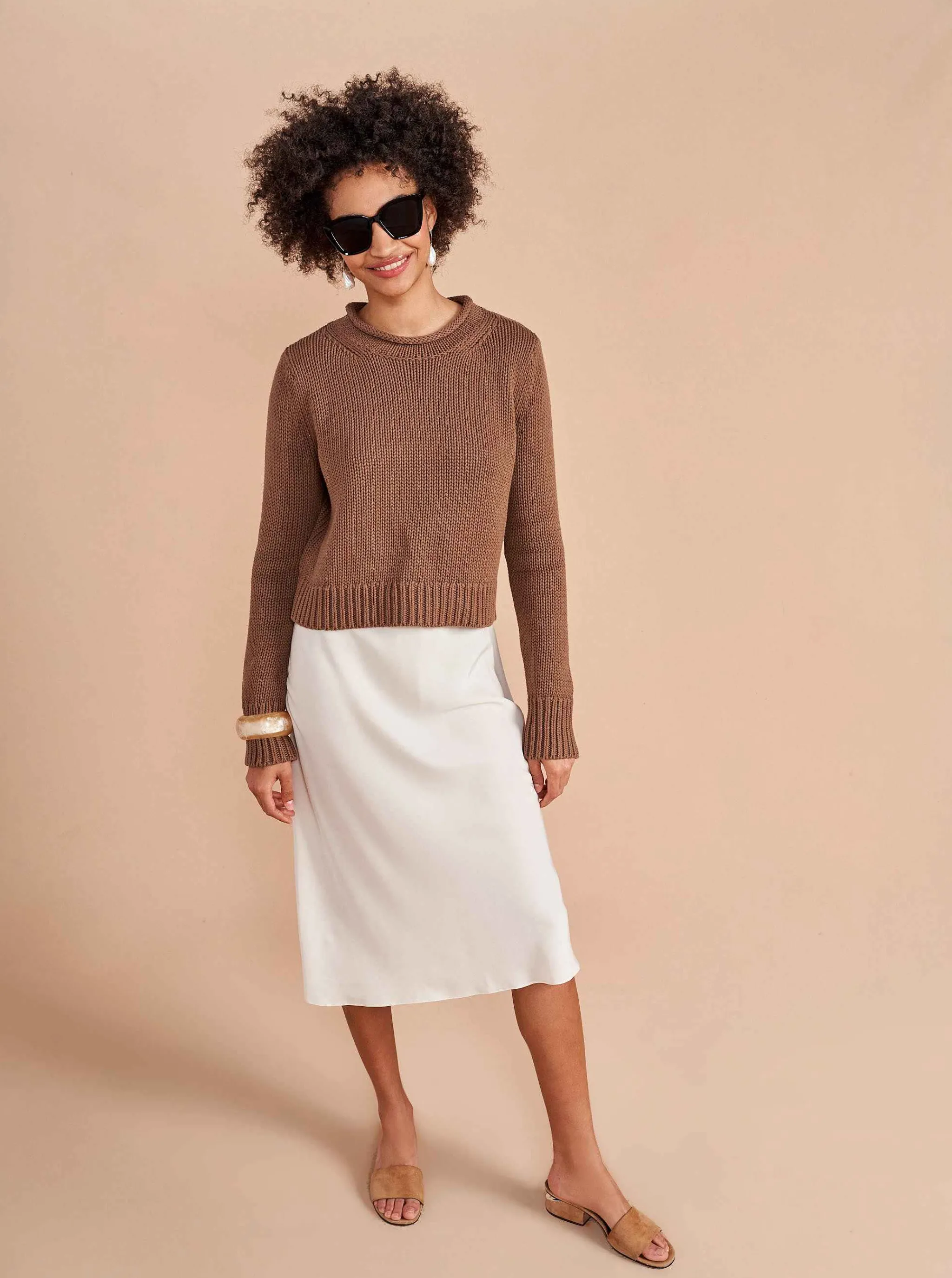 La Ligne Sweaters*Solid Mini Marina Sweater Tan