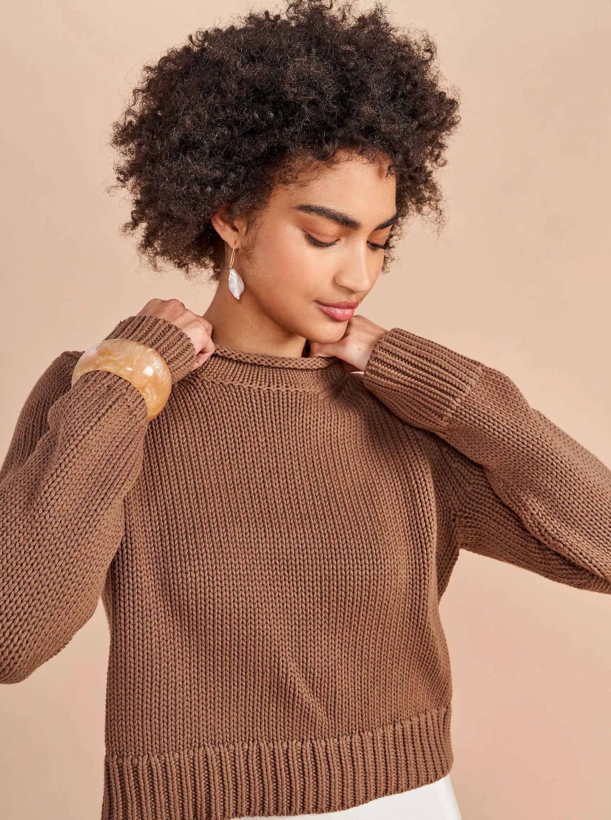 La Ligne Sweaters*Solid Mini Marina Sweater Tan